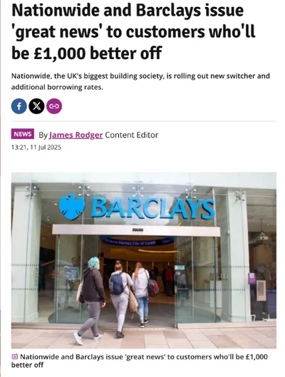 Nationwide and Barclays issue 'great news' to customers who'll be 1,000 better off