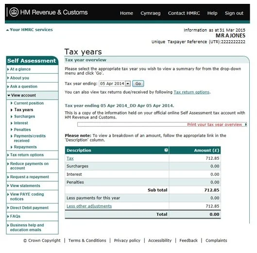Tax Year Overview telefonicznie