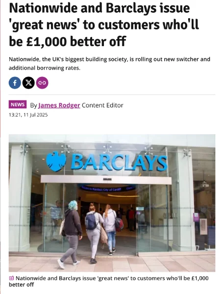 Nationwide and Barclays issue 'great news' to customers who'll be 1,000 better off
